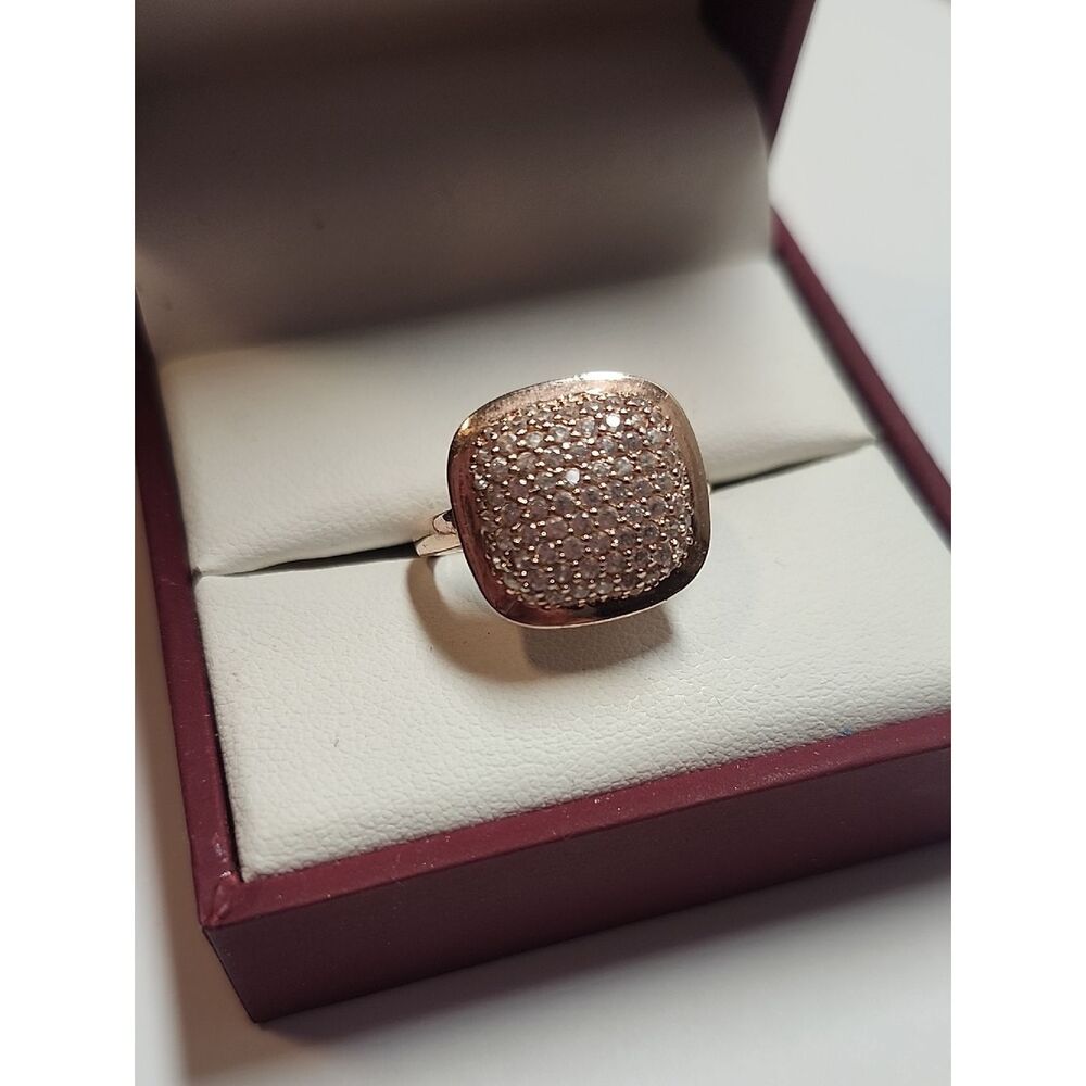 Milor Italy 925 Rose Gold Over Sterling Pave CZ Cushion Ring Sz 7